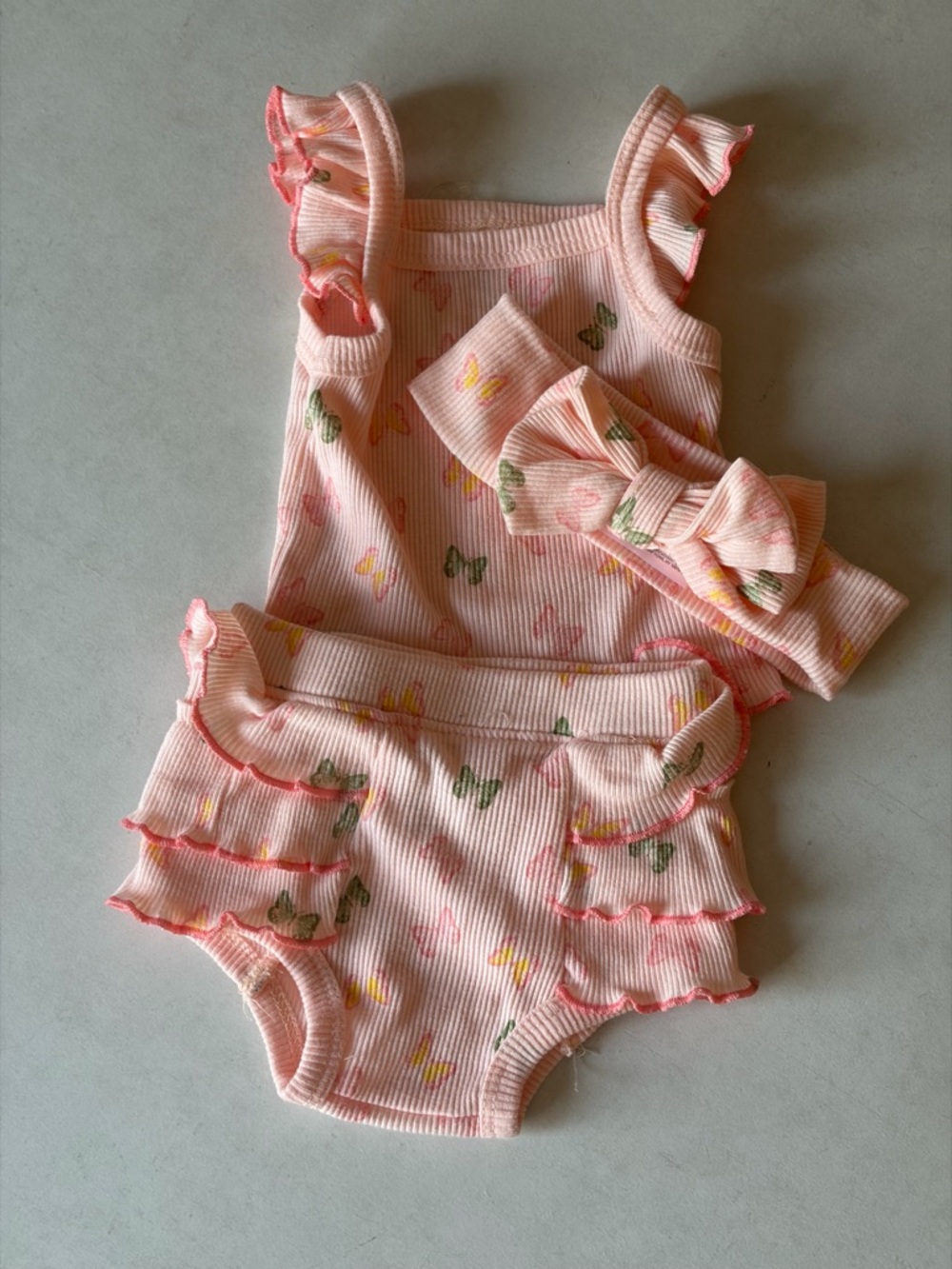Pink Butterfly Ribbed Baby Tank, Bummies & Headband Set